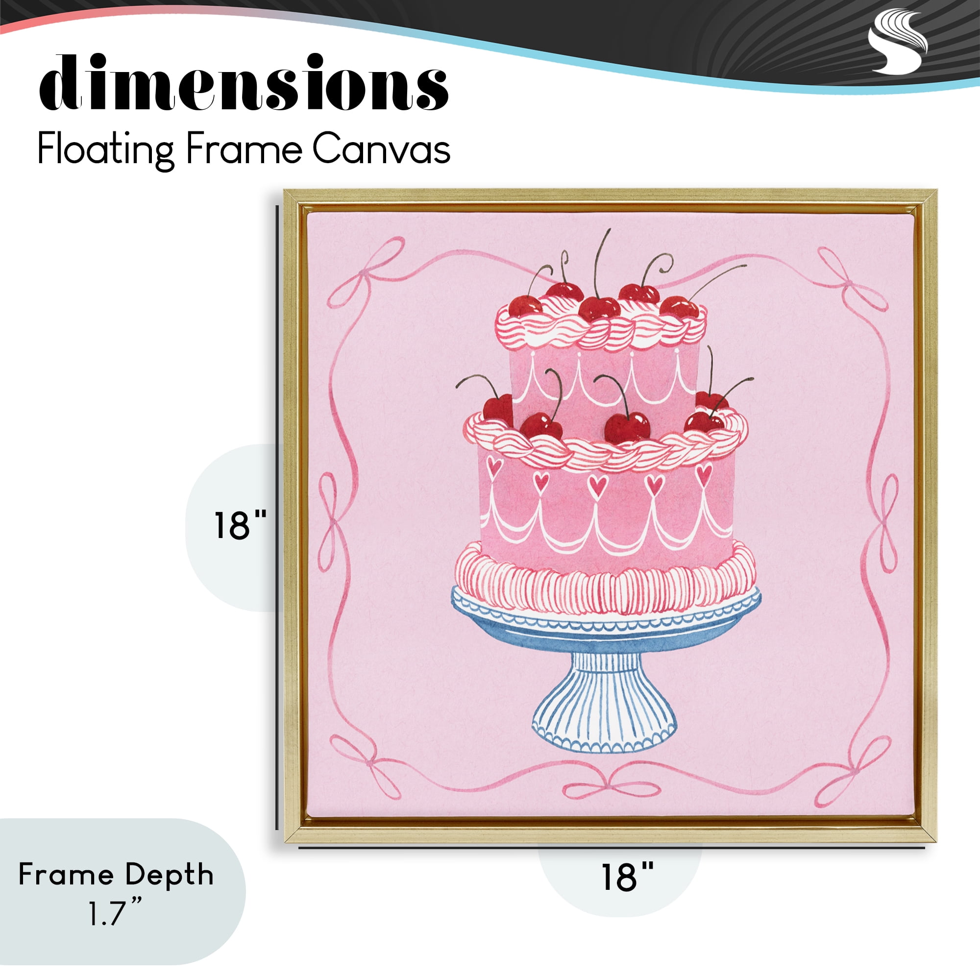 Stupell Industries Romantic Pink Cherry Cake Gold Framed Floater Canvas Wall Art, design by Grace Popp