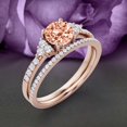thumbnail image 3 of Vintage Look Dazzling Mid-centuryy 1.50 Carat Round Cut Morganite And Diamond Moissanite Engagement Ring Set, Wedding Ring Set in 10k Solid Rose Gold, Promise Ring, Bridal Set, Matching Band, 3 of 3