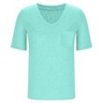 thumbnail image 6 of Otvok Fashion Womens Casual Short Sleeve Solid Pocket Tops Ladies V-Neck Blouse, 6 of 6