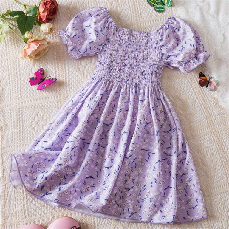 casual purple floral dress Lilac Purple Floral Cute Cotton Mini Summer Dress Lilac Floral / Large