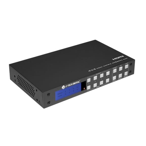 J-Tech Digital 4K 4x4 HDMI Matrix Switch HDMI2.0  4K 60Hz 4:4:4 HDR Dolby Vision with Audio Outputs, Display Panel, Web GUI Control [JTECH-4KM44A]