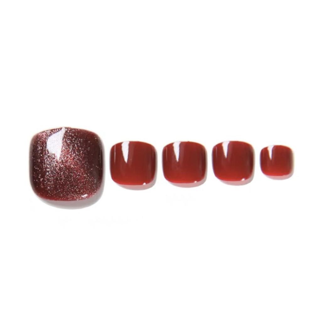 Elegant Wine Red Fake Toenails Sweet & Charming Reusable False Nails ...