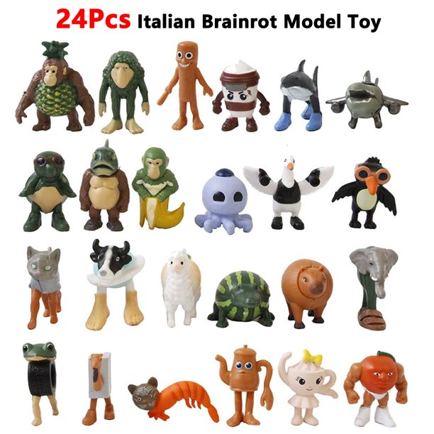 ¡24 Uds. Figuras italianas Brainrot Tung Tung Sahur muñeca Tralalero Tralala Bombardino Crocodilo Shimpanzini Bananini modelo juguete para regalo!