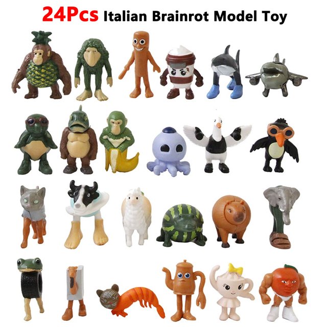 ¡24 Uds. Figuras italianas Brainrot Tung Tung Sahur muñeca Tralalero Tralala Bombardino Crocodilo Shimpanzini Bananini modelo juguete para regalo!