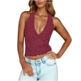 thumbnail image 2 of Babysbule Women's Halter V Neck Lace Tank Top Sleeveless Cropped Scalloped Hem Casual Summer Fashion Blouse for Dating Party Daily Wear, 2 of 8