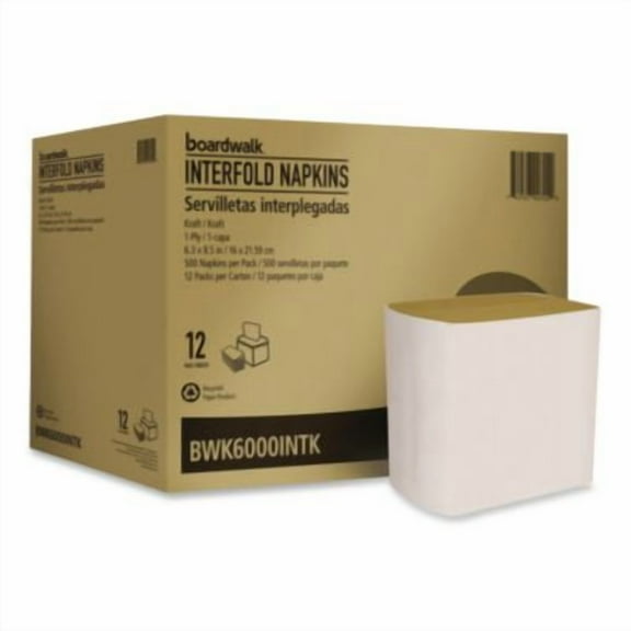 6.3 in. x 8.5 in. 1-Ply Interfold Napkins - Kraft (12/Carton)