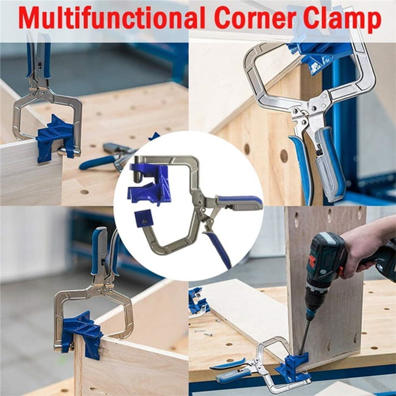Stainless 90 Degree Corner Clamp T-Handle Right Angle Clamp Quick Attach for Welding Drilling Blue