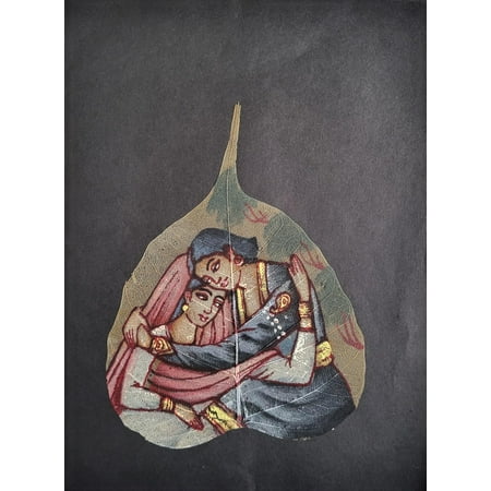 INSAIN - Handmade Indian Leaf Painting - Romantic Couple Portrait - Pipal Leaf Art (9 * 6.5 inch)