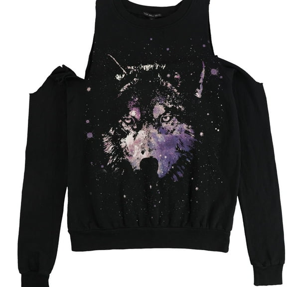 TRULY MADLY DEEPLY Womens Wolf Cold Shoulder Sweatshirt, Black, X-Small
