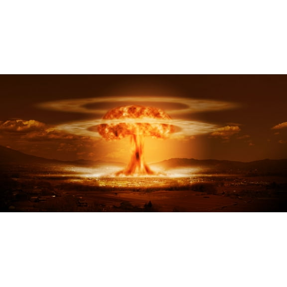 Nuclear Bomb 24"x50" Photographic Print Poster Atomic Weapon Explosion Over a City