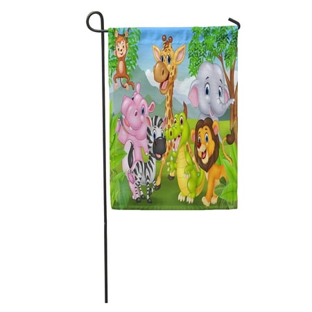 SIDONKU Blue Character Cartoon Wild in The Jungle Green Giraffe Garden Flag Decorative Flag House Banner 12x18 inch