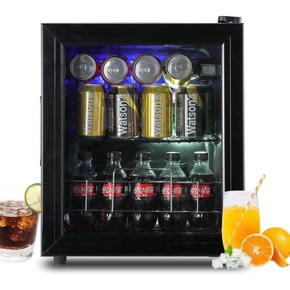 GGTB 75 Can Beverage Refrigerator with Glass Door, Mini Fridge for Soda Beer Wine, Adjustable Shelves, 7 Temperature Settings, for Home Dorm Apartment Office, Black