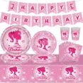 thumbnail image 2 of Juego de vajilla para fiesta de cumpleaños de Barbie, pancarta desechable para tarta, bandera colgante, globos de Barbie, decoración de cumpleaños, 2 of 2