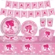thumbnail image 2 of Juego de vajilla para fiesta de cumpleaños de Barbie, pancarta desechable para tarta, bandera colgante, globos de Barbie, decoración de cumpleaños, 2 of 2