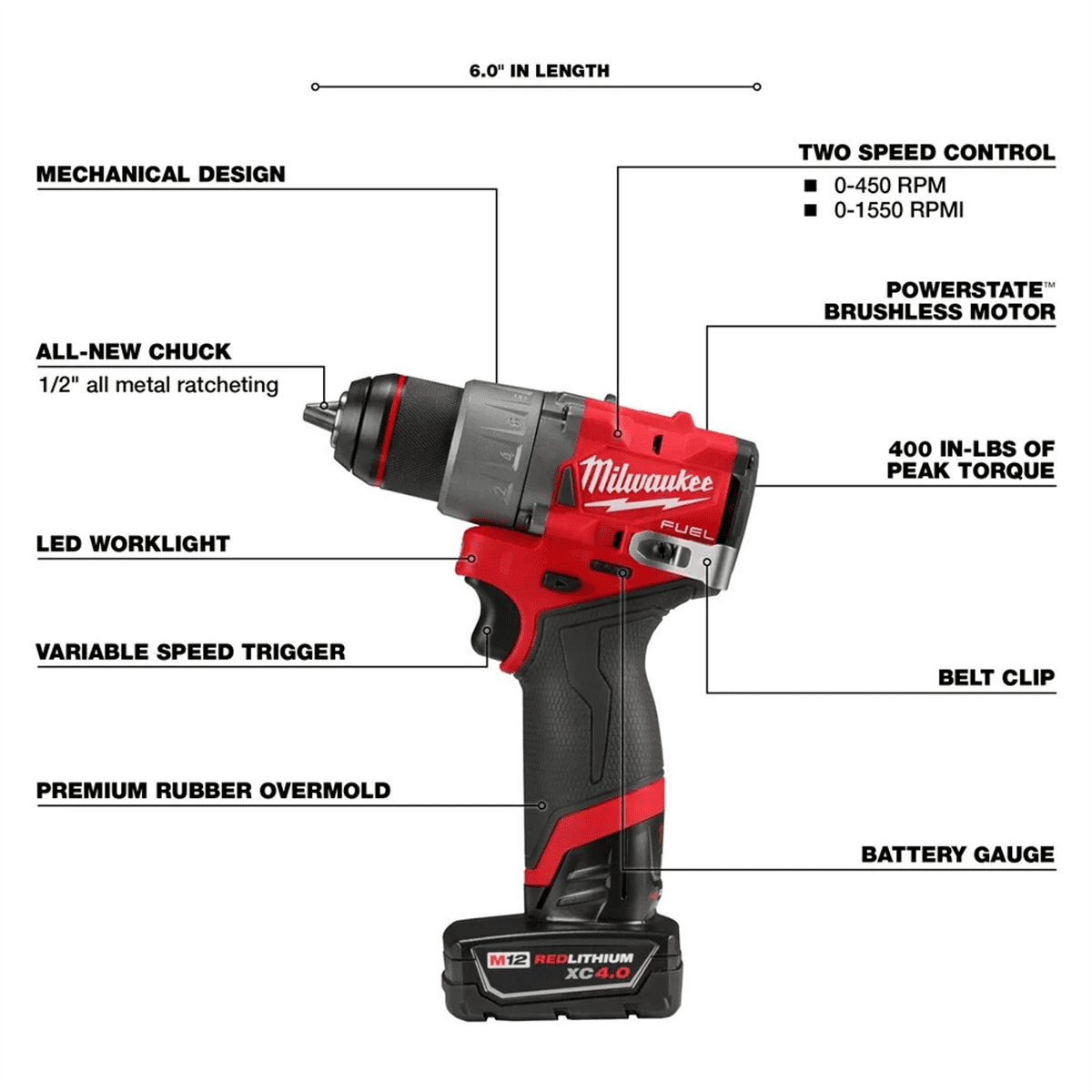 Milwaukee 3403-22 M18 FUEL 1/2" Hammer Drill with AUTOSTOP and REDLINK
