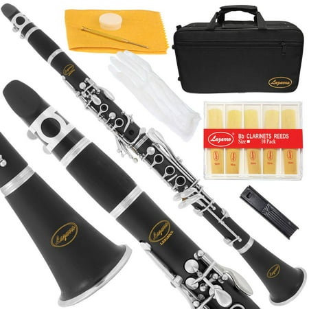 Lazarro 150-BK Clarinet Black Ebonite Silver Keys Bb B flat,Extra 11 Reeds,Case,Care (Best Clarinet For Beginners)