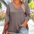 thumbnail image 6 of AKOEE Cotton Plus Size Tops for Women Loose Fit 3/4 Sleeve V Neck Tee Shirt Soft Casual Plain Tshirts (3XL, Brown), 6 of 7