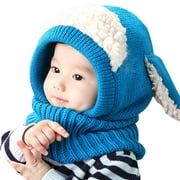 Jinnoda Baby Toddler Winter Beanie Warm Hat Hooded Scarf Earflap Knitted Cap(Blue)