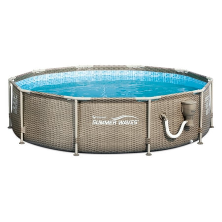 Tan Mesh Winter Pool - Summer Waves 10 x 2.5 Foot Frame Swimming Pool with Exterior Wicker Print, Tan