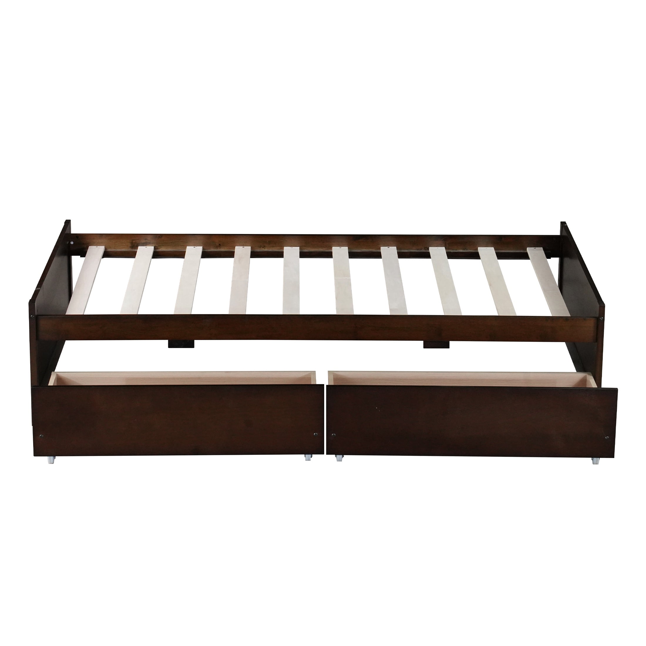 PORKISS Twin Bed Frame, Solid Wood Platform Bed with 2 Drawers, Pine Wood Bed for Kids Teens Adults, No Box Spring Needed, Espresso #2