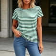 thumbnail image 7 of CYMMPU Women's Summer Striped Crew Neck T-Shirt, Short Sleeve Casual Everyday Tee Green M, 7 of 7