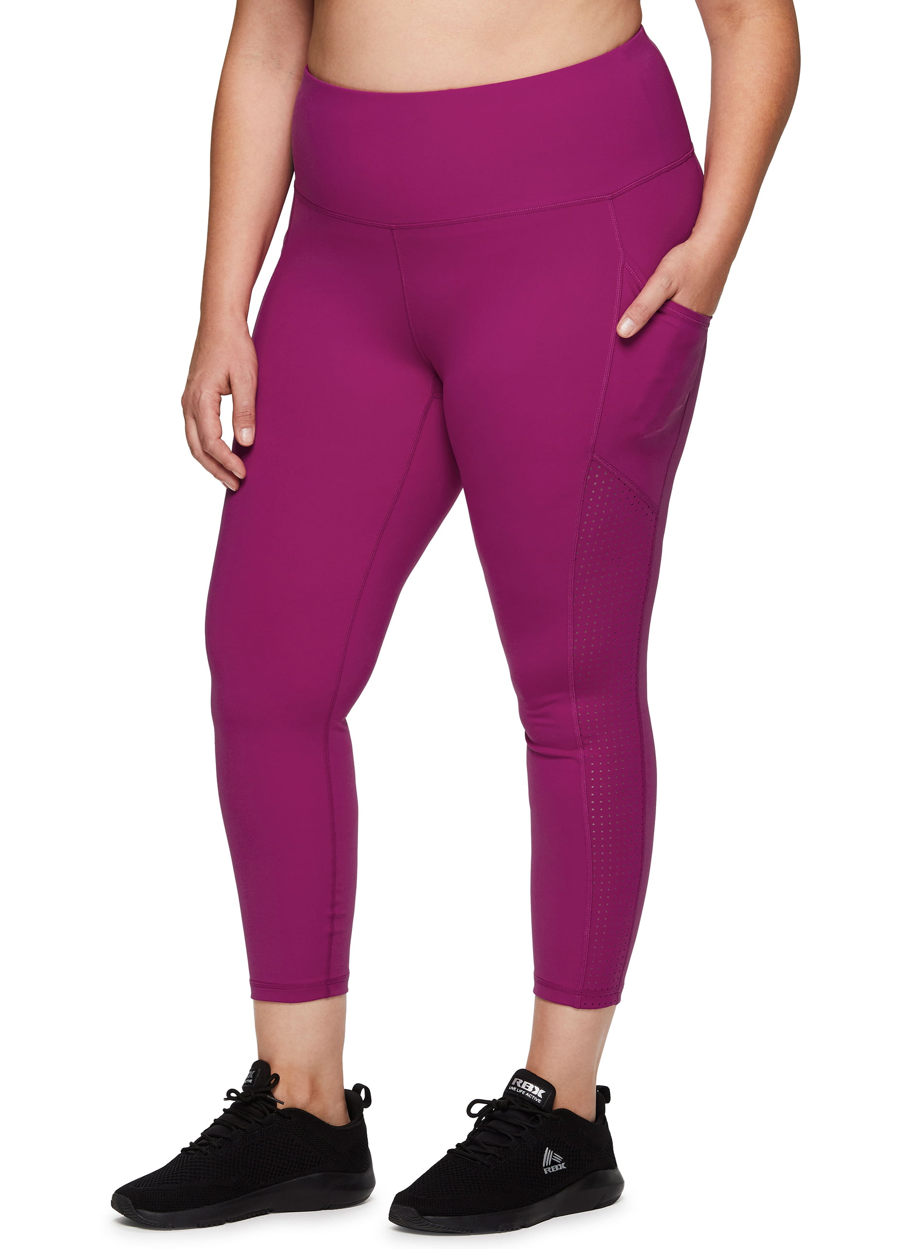 RBX Active Women's Fashion Plus Size Squat Proof Perforated Workout Yoga  Ankle 7/8 Legging with Pockets S20 Dark Pink 1X 