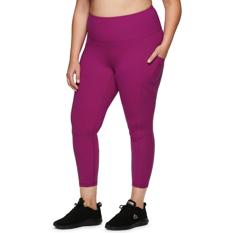 RBX Active Women's Fashion Plus Size Squat Proof Perforated Workout Yoga  Ankle 7/8 Legging with Pockets S20 Dark Pink 1X 