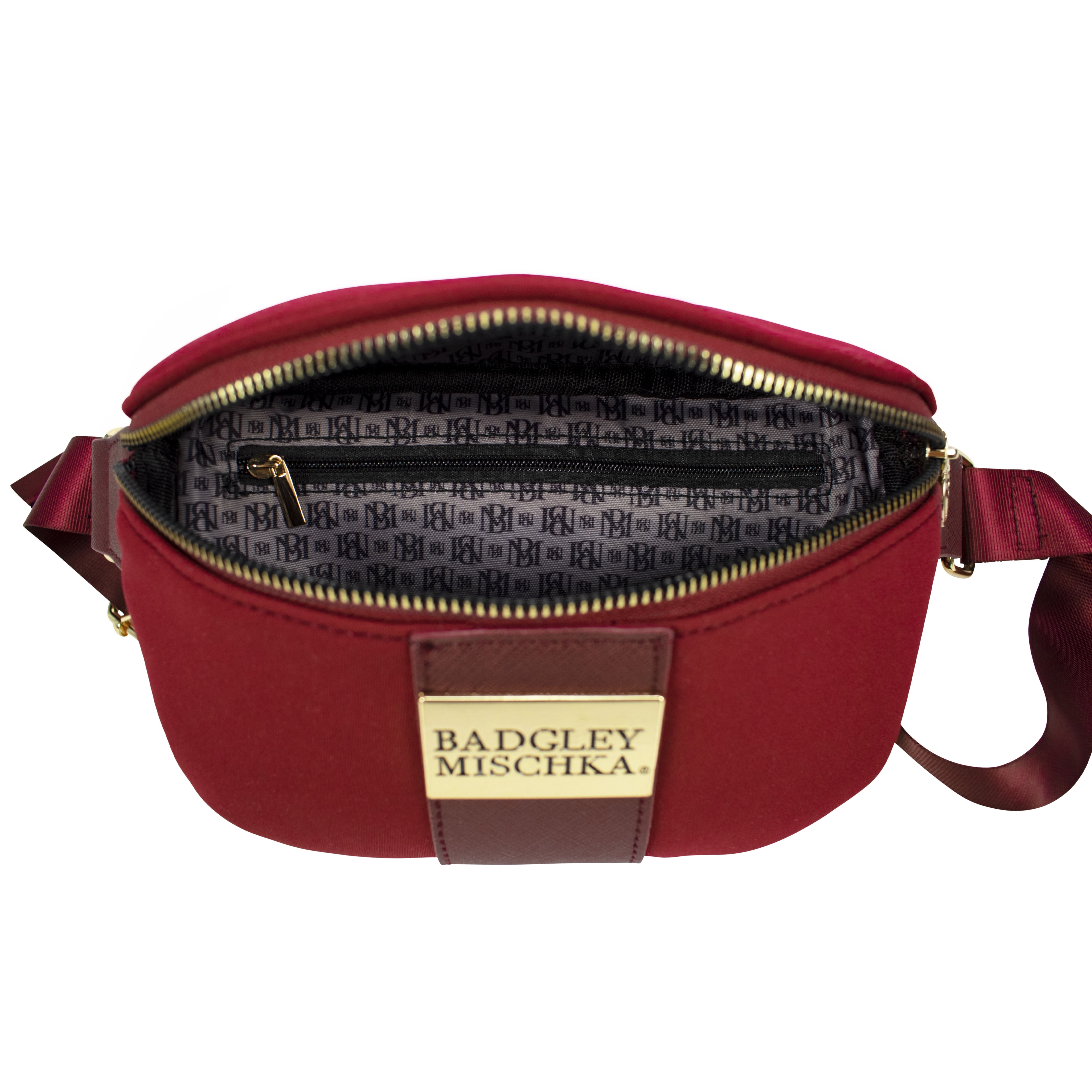 BADGLEY MISCHKA Sage Scuba and Vegan Leather Belt Bag (Burgundy)