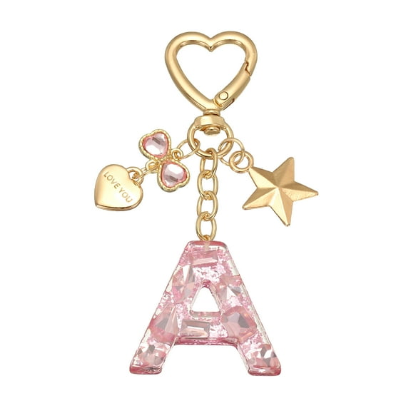 Uxcell Cute Initial Letter Keychain for Bag Backpack Purse Car Keys Pink Letter A