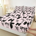 thumbnail image 3 of Manfei Girly Pink Ribbon Twin Sheet Sets for Kids, Kawaii Cartoon Bow-tie Twin Fitted Sheet, Princess Bowknot Style Flat Sheet, Luxury Bedroom Decor, 3pcs, 3 of 7