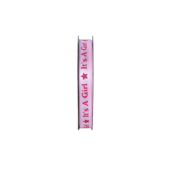 Gwen Studios 3/8" It’s a Girl Pink Satin Ribbon, 7 Yards