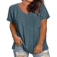 thumbnail image 2 of aohooy Womens Plus Size V Neck Short Sleeve T-Shirts Casual Summer Tops Oversized Loose Fit Split Tees Ladies Basic Shirt Top Sky Blue,XXXXL, 2 of 6