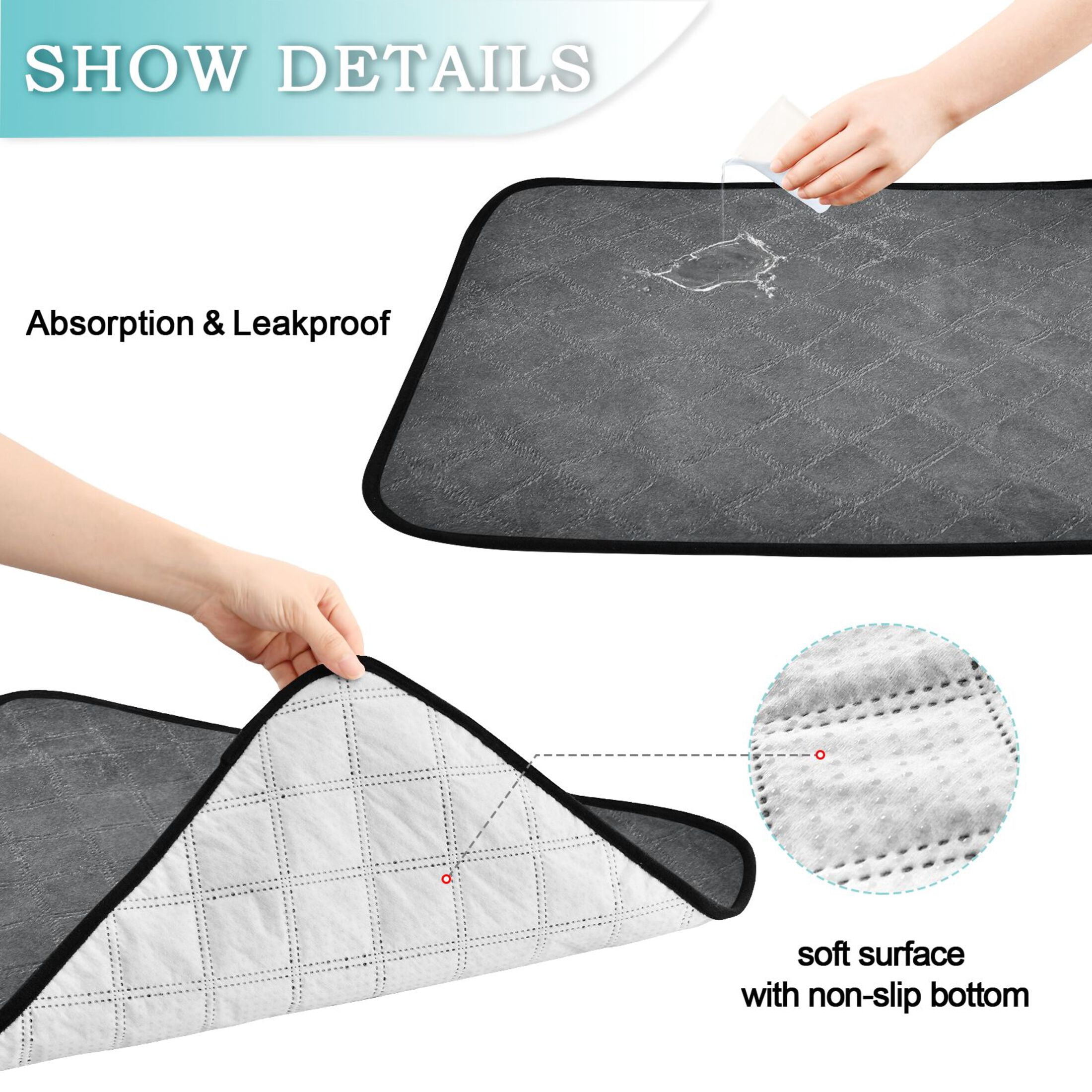 IAUYY Washable Pee Pads for Dogs Smallx3 Absorbent and Leak-Proof Non-Slip Reusable Puppy Pee Pads for Dogs Applicable to Playpen Potty Crate There Are No Highlights