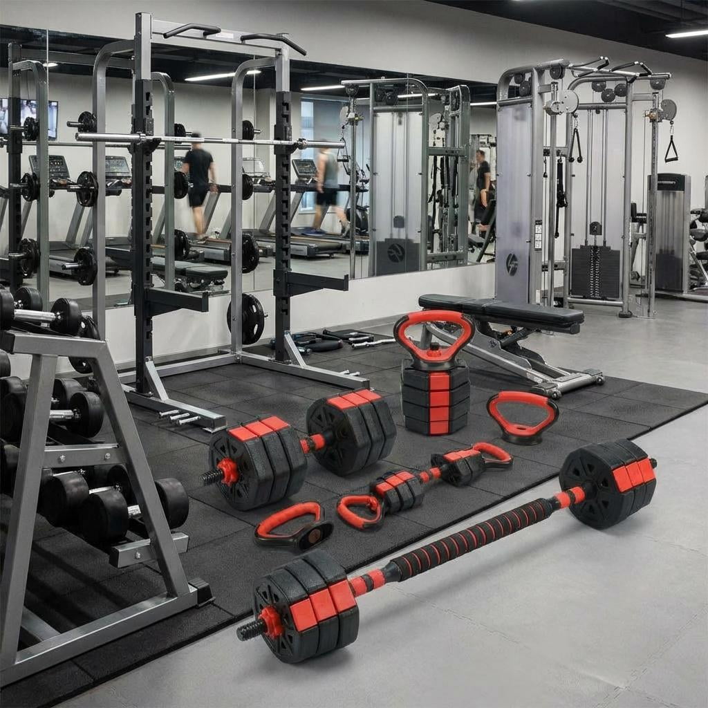 TEQIN Adjustable Dumbbells Set,Exercise & Fitness Dumbbells,4 In 1 Free Weight Dumbbells Set With Barbell,Kettlebell Options,Weight Training Equipment For Home Gym Workout