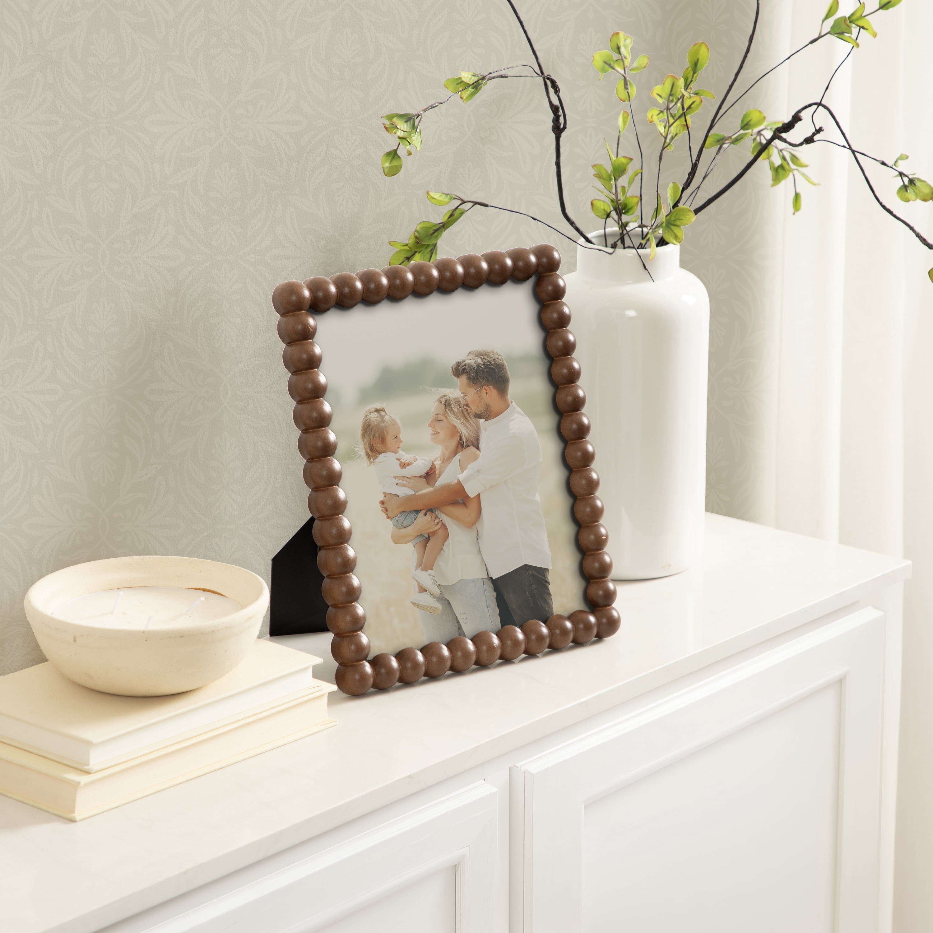 DesignOvation – 8x10 Picture Frame – Beaded Medium Walnut Tabletop Photo Frame