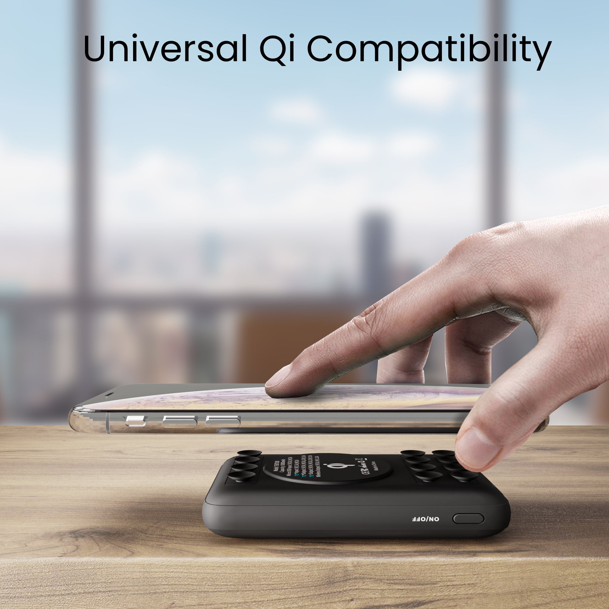 Techsmarter 10000mAh 18W USB-C PD Qi Wireless Power Bank Portable Charger with Anti-Slip Suction Cups. Compatible with iPhone, Samsung Galaxy, LG ThinQ, Droid, and More
