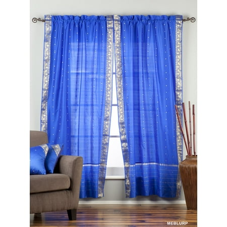 Enchanting Blue Rod Pocket Sheer Sari Curtain Drape Panel