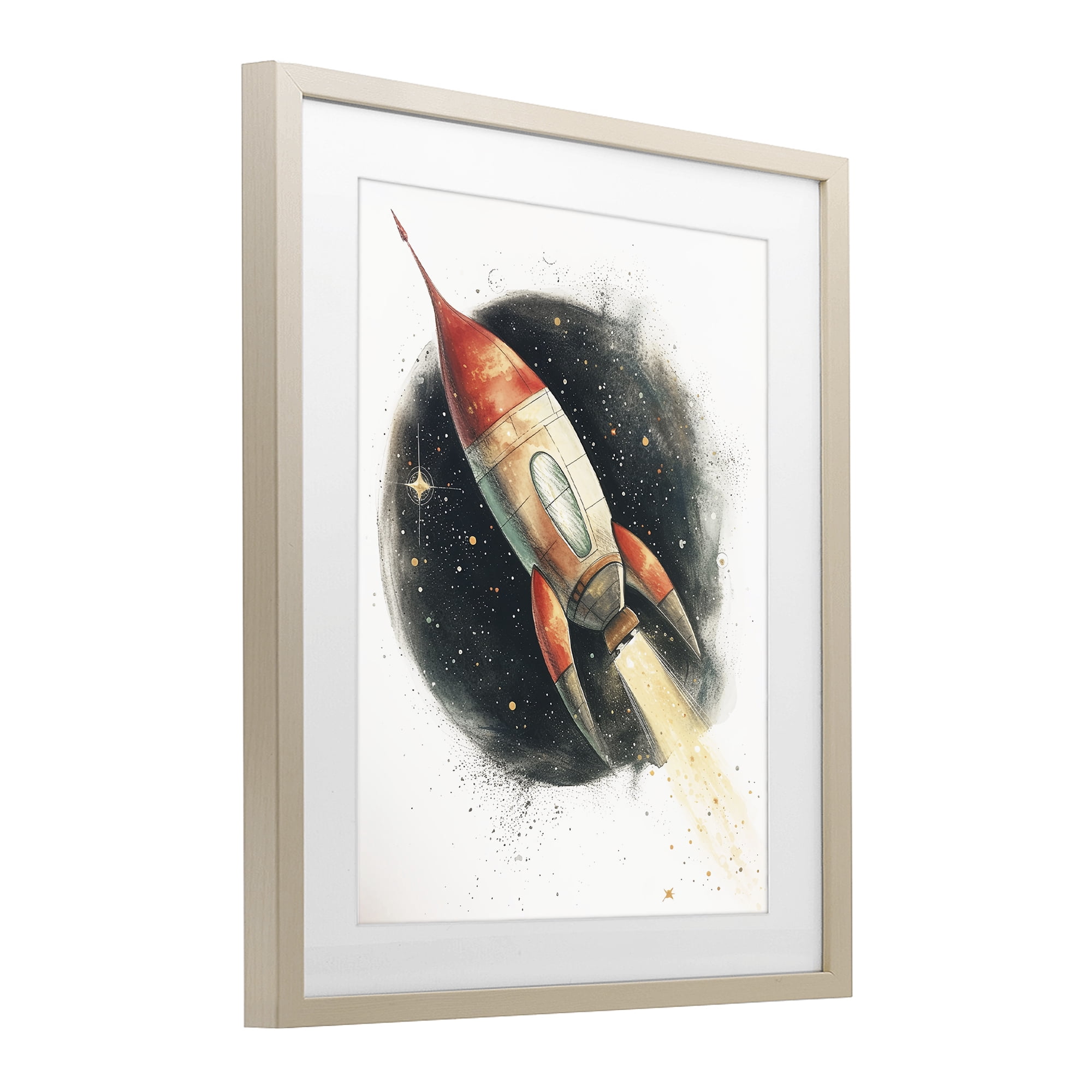 Stupell Industries Journey To Space Rocket Birch Framed Print Under Glass, design by Ray Powers