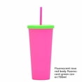 thumbnail image 2 of Billuyoard Vaso de paja de plástico de doble capa de Color caramelo, botella de café, té, leche, tetera esmerilada de moda, vaso de verano para el hogar Cocina y Comedor Rosa fluorescente roja Billuyoard HA082066-02, 2 of 6