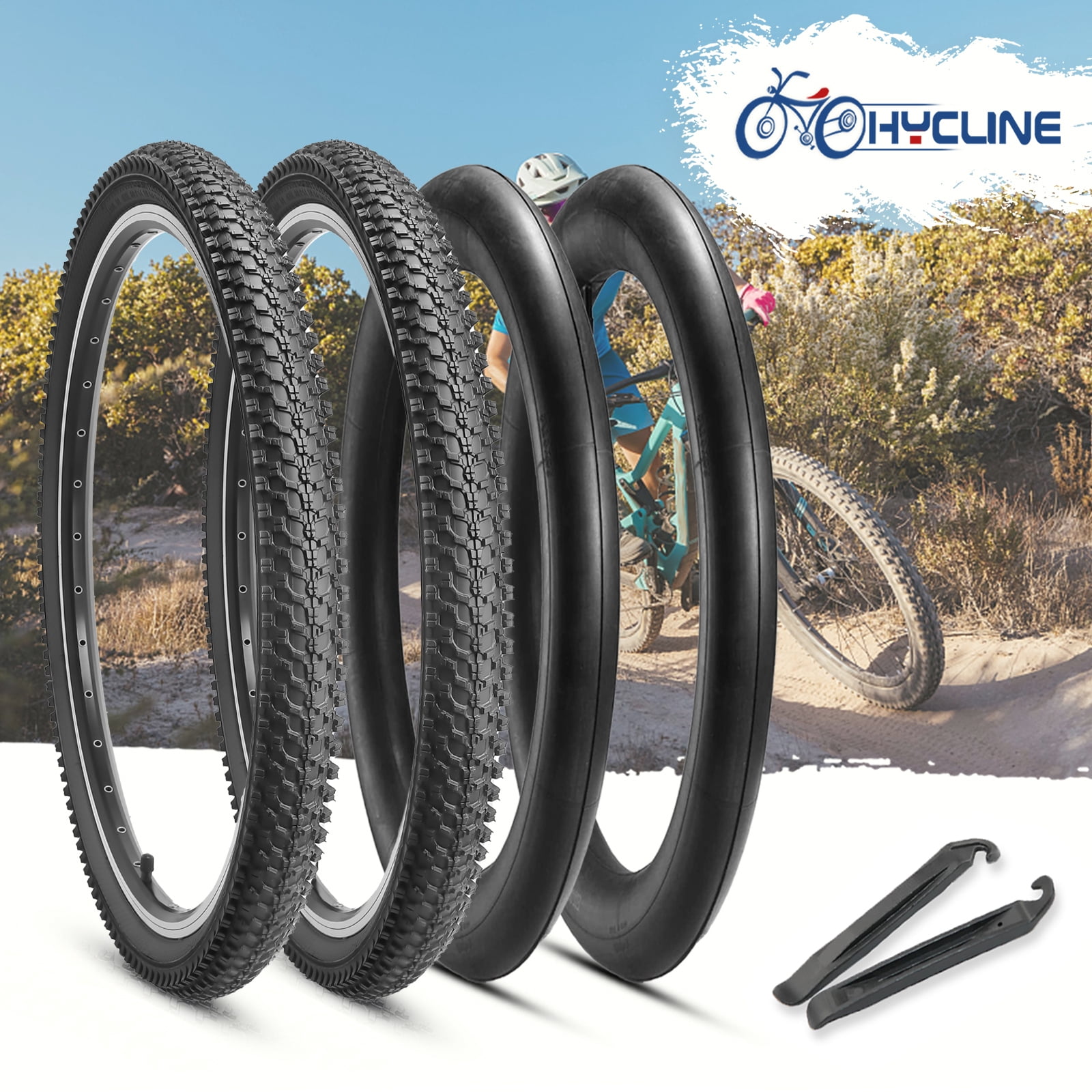 Hycline 2 Pack Bike Tires Set,24 Inch Folding Replacement Tire Plus Bike Tubes and Tire Levers for MTB Mountain Bicycle