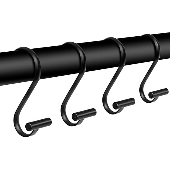 D-buy 12 Pcs Metal Shower Curtain Hooks,Rust Proof Shower Curtain Rings for Bathroom,T-Bar Decorative Shower Curtain Hooks for Shower Rod(Black)