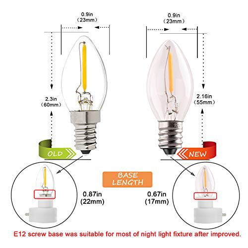 E12 Base UL Listed 10W Equivalent 50 Lumens Warm White 2700K LED Night light bulb Pack of 10 C7 LED Bulb Luxrite 