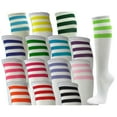 thumbnail image 3 of Couver Women's White Triple Striped Knee High Fashion Tube Cotton Socks, White / Teal / Dark Orange, 3 of 7