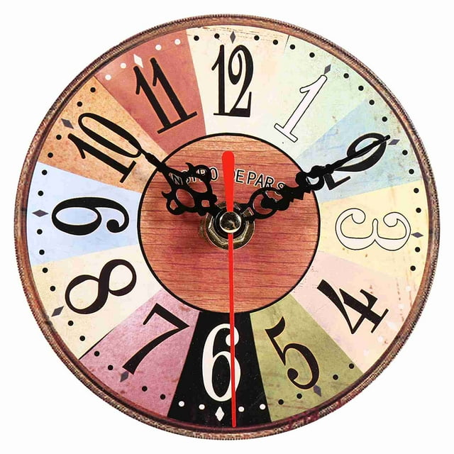 Vintage Round MDF Clock - -use Tabletop/Wall Mounted Decorative Timepiece with Fashionable Patterns, Eco-friendly & Safe, Battery-Operated (1x AA Battery Not Included), Ideal for Bedroom, Living