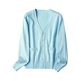 thumbnail image 1 of MAWCLOS Ladies Cardigan Sweater Long Sleeve Outwear V Neck Coat Soft Travel Button Down Jacket Light Blue M, 1 of 2