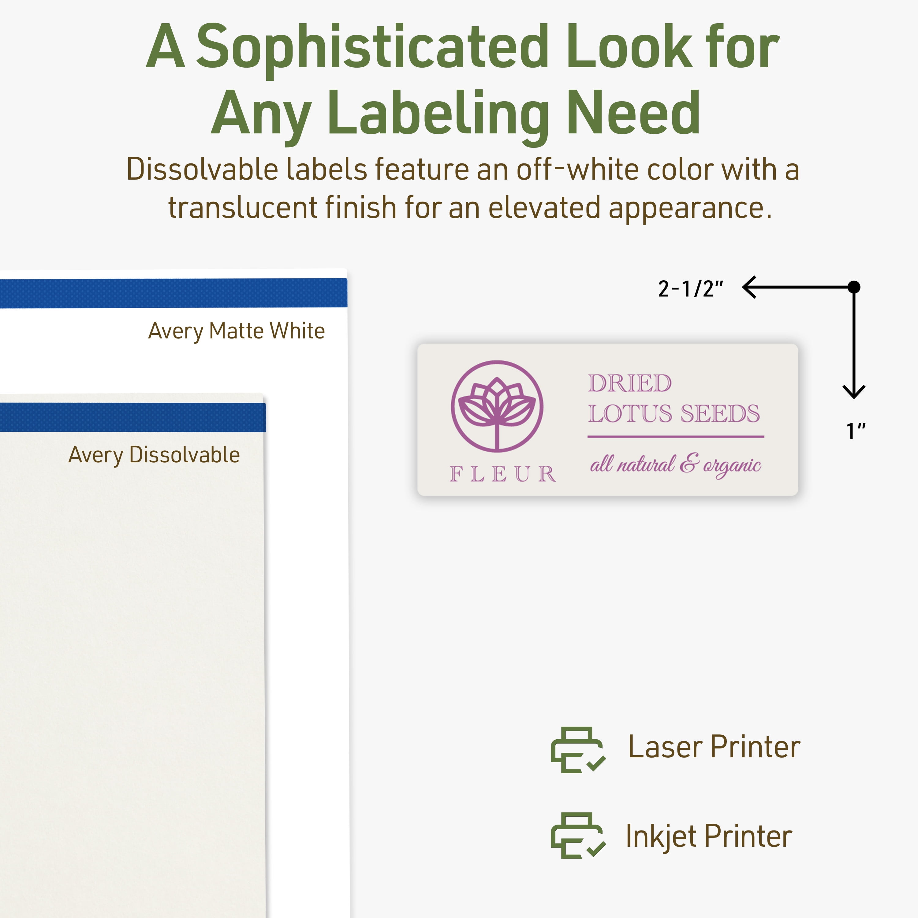 Avery Dissolvable Rectangle Labels, 1" x 2.5", 600 Labels