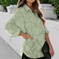 thumbnail image 3 of Blusa con botones para mujer, manga larga, cuello vuelto, patrón de flores, camisa con botones para mujer, para fiesta en la calle, oficina, verde, L, 3 of 7