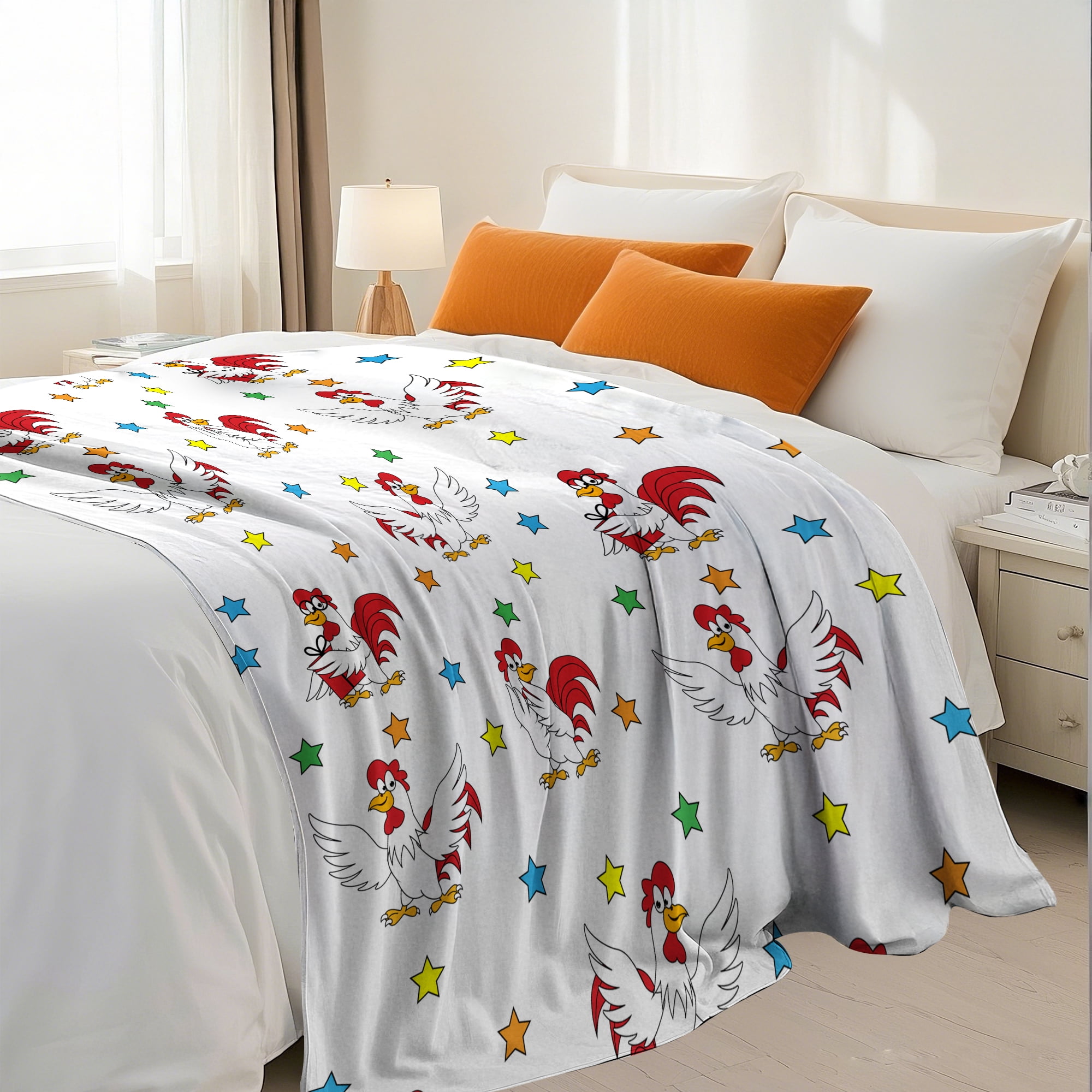 Flannel Fleece Twin Blanket, Soft Large Twin Blanket, Lightweight Cozy Plush Twin Blanket Fit Sofa Bed, 60"x80", Rooster
