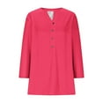 thumbnail image 3 of Womens Plus Size T-Shirts, 3/4 Sleeve Shirts for Women Summer Casual Vintage Solid Color Button Up V Neck T Shirt Tops S-5XL, 3 of 5