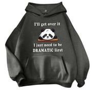 EnJoCho Essentials Hoodie Oversized Hoodie for Teen Girls Cute Panda Letter Graphic Drawstring Hooded Sweatshirts I'll Get Over It Comfort Hoodies Trendy Prints Casual Sweatshirt Fall Pullover Long Ho